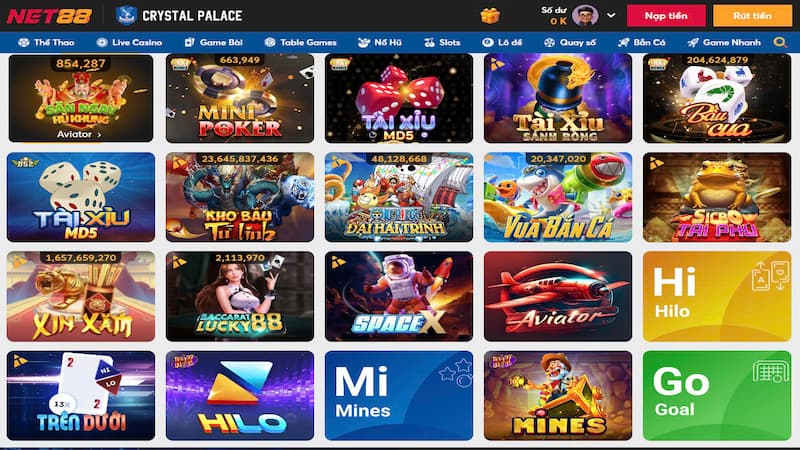 Giao diện Net88 được lướt tự do trước khi chơi